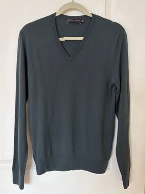 Ralph Lauren Black Label Cashmere V Neck Green Blue Sweater Medium Made In Italy